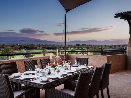 14 nights with breakfast at the Fairmont Royal Palm Marrakech and 7 green fees per person (GC Fairmont, Samanah, Assoufid, The Tony Jacklin, Noria, Atlas)
